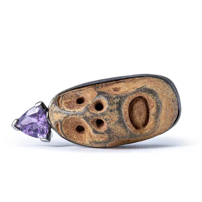 German Kabirski Women's Brown / Purple / Silver Chaos Silver Pendant With Ancient Mediterranean Limestone Maskette A