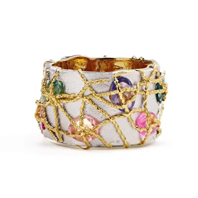 German Kabirski Women's Canni Silver Ring With Mixed Color Sapphires In Gold