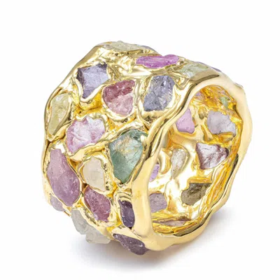 German Kabirski Women's Elara Limited Edition Barrel Ring With Raw Fancy Sapphires In Gold Plated Sterling Silver