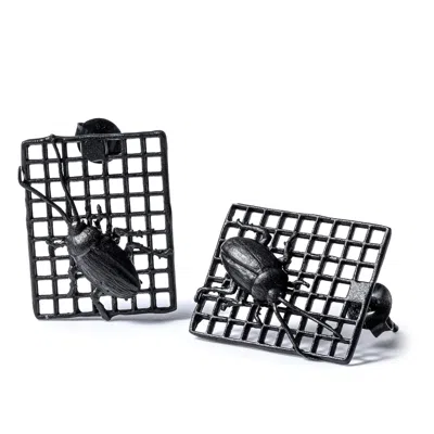 German Kabirski Women's Goki 925 Sterling Silver Earrings With Black Anthracite Plating & Tiny Cockroaches