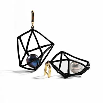 German Kabirski Women's Gold / Black / White Descartes Geometric Asymmetric Silver Earrings With Cultured Black&whit