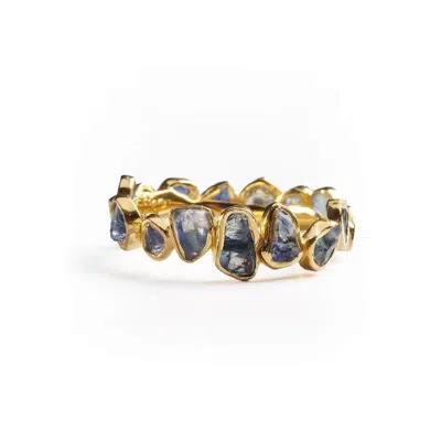 German Kabirski Women's Gold / Blue Livia Iconic Gold Plated Silver Ring With Raw Blue Sapphire In Gold/blue