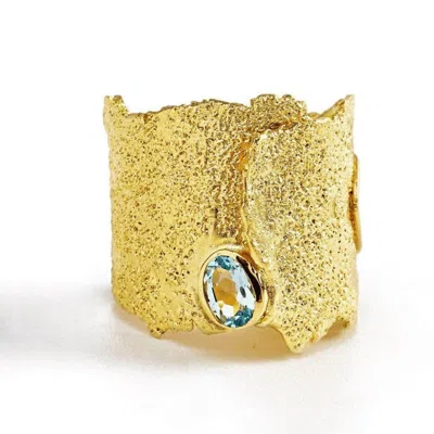 German Kabirski Women's Gold / Blue Otthild Iconic Gold Plated Silver Ring With Natural Blue Topaz