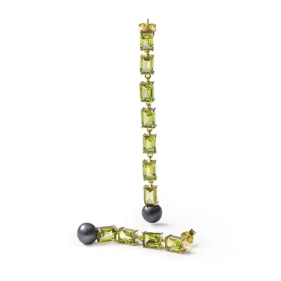 German Kabirski Women's Gold / Green / Black Vera Asymmetric Gold-plated Silver Earrings With Peridot & Black Pearl In Multi