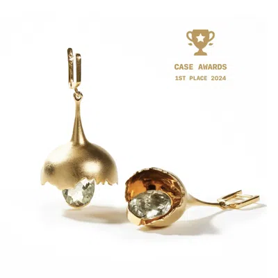 German Kabirski Women's Gold / Green Gobl Grande Gold Plated Silver Asymmetric Earrings With Green Amethyst In Multi