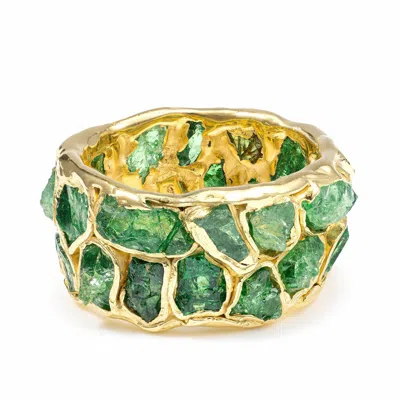 German Kabirski Women's Gold / Green Viridi Wide Barrel Ring With Raw Green Tsavorite In Sterling Silver With Gold P In Multi