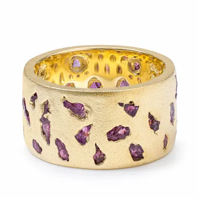 German Kabirski Women's Gold / Pink Carisa Limited Edition Gold Plated Silver Barrel Ring With Raw Ruby In Multi