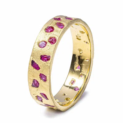 German Kabirski Women's Gold / Pink Cyrene Handmade Gold Plated Silver Band Ring With Raw Ruby In Multi