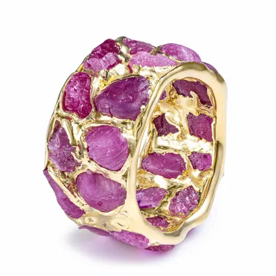 German Kabirski Women's Gold / Pink Enyo Handcrafted Gold Plated Silver Barrel Ring With Rough Pink Sapphire
