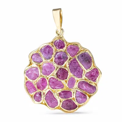 German Kabirski Women's Gold / Pink Saori Handcrafted Gold Plated Silver Disc Pendant With Raw Pink Sapphire