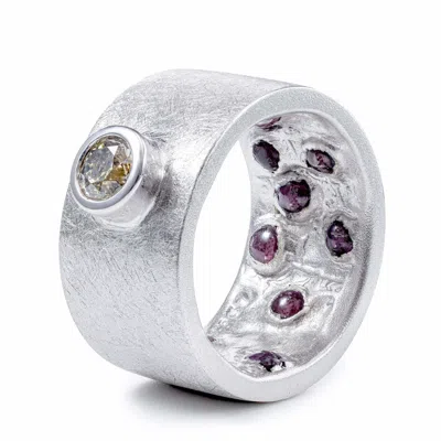 German Kabirski Women's Gold / Pink / Silver Veritas Singular Egoist Silver Ring With Golden Diamond And Hidden Ruby
