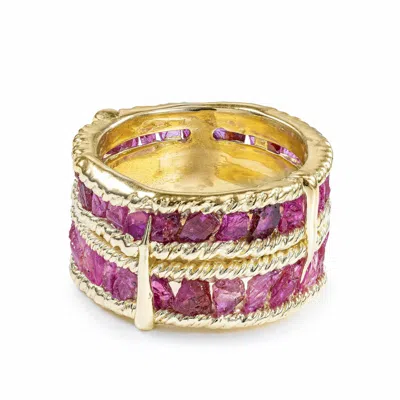 German Kabirski Women's Gold / Pink Tartine Wide Band Gold Plated Silver Ring With Natural Raw Ruby In Purple