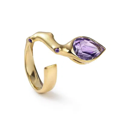 German Kabirski Women's Gold / Purple Aegir Gold Plated Silver Ring With Pear Cut Amethyst