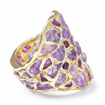 German Kabirski Women's Gold / Purple Kelea Handcrafted Ring With Raw Pink Sapphire And Ruby In Gold Plated Silver