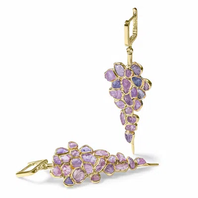 German Kabirski Women's Gold / Purple Tarina Handcrafted Earrings With Raw Pink Sapphire In Gold Plated Sterling Sil In Multi