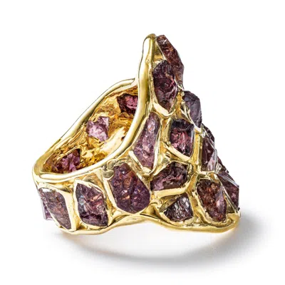 German Kabirski Women's Gold / Red Kelea Handcrafted Gold Plated Silver Ring With Rough Garnet In Multi