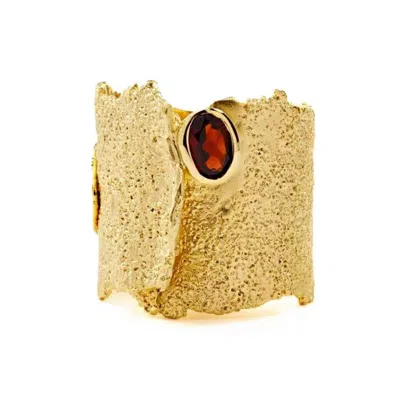 German Kabirski Women's Gold / Red Otthild Iconic Gold Plated Ring With Natural Garnet Silver