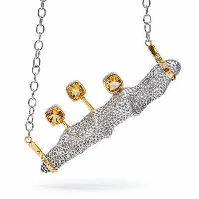 German Kabirski Women's Gold / Silver / Yellow Sophos Singular Edition Silver Necklace With Cushion Cut Citrines In Metallic