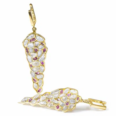 German Kabirski Women's Gold / White / Pink Tarina Limited Edition Gold Plated Silver Earrings With Raw White Zircon