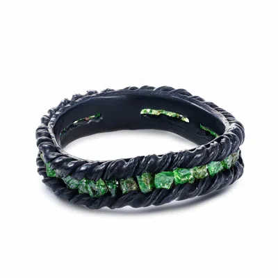 German Kabirski Women's Green / Black Gaiete Black Anthracite Plated Silver Ring With Raw Tsavorite Garnet