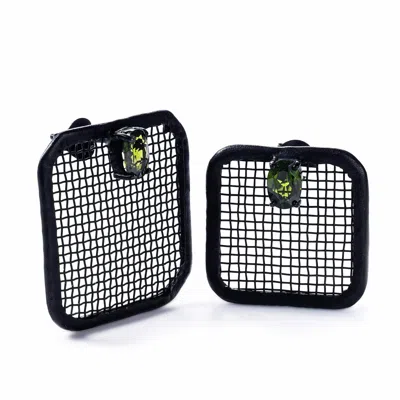 German Kabirski Women's Green / Black Kyros Asymmetric Sterling Silver & Titanium Mesh Earrings With Chrome Diopside