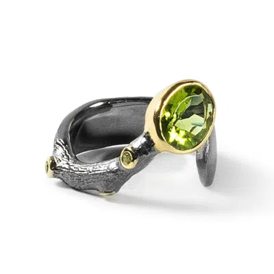 German Kabirski Women's Green / Black Luonto Silver Open Band Ring With Peridot In Multi
