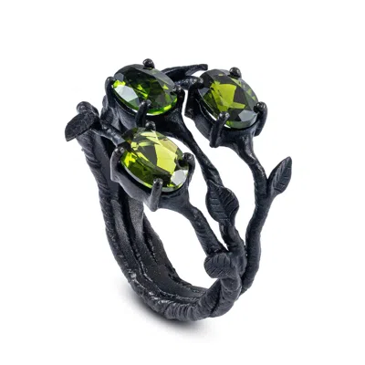 German Kabirski Women's Green / Black Tenebris Anthracite Plated Silver Ring With Chrome Diopside