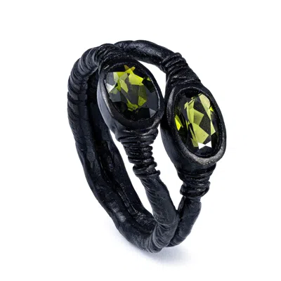 German Kabirski Women's Green / Black Vesta Black Anthracite Plated Silver Ring With Chrome Diopside In Multi