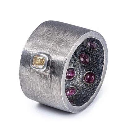 German Kabirski Women's Green / Pink / Silver Intra Singular Silver Statement Ring In Silver With Olive Diamond And  In Multi