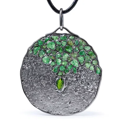 German Kabirski Women's Green / Silver Aengus Singular Edition Silver Pendant With Chrome Diopside And Rough Tsavori In Multi