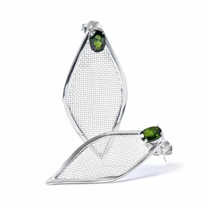 German Kabirski Women's Green / Silver Liora Asymmetric Silver And Titanium Mesh Earrings With Chrome Diopside In Metallic