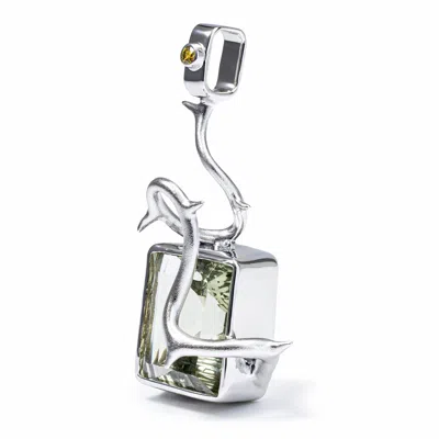 German Kabirski Women's Green / Silver Tethra Singular Edition Silver Pendant With Large Green Amethyst In Multi