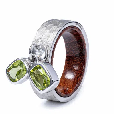 German Kabirski Women's Green Sylphs Silver And Rosewood Ring With Dual Octagon Cut Peridots
