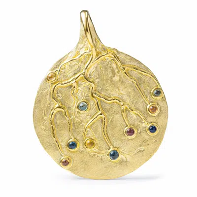 German Kabirski Women's Helio Singular Edition Gold Plated Silver Pendant With Fancy Cabochon Sapphires