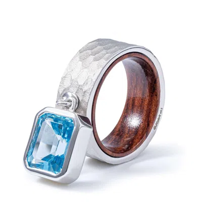 German Kabirski Women's Kelpie Handmade Silver Ring With Octagon Blue Topaz And Rosewood Core In Metallic