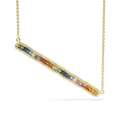 German Kabirski Women's Orange / Gold Lithos Gold-plated Sterling Silver Necklace With Natural Raw Mixed Color Sapph