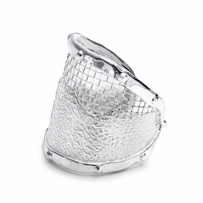 German Kabirski Women's Pallium Urban Open Band Silver Ring With Titanium Mesh