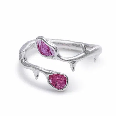 German Kabirski Women's Pink / Silver Barbera Thorn Inspired Open Band Silver Ring With Raw Ruby