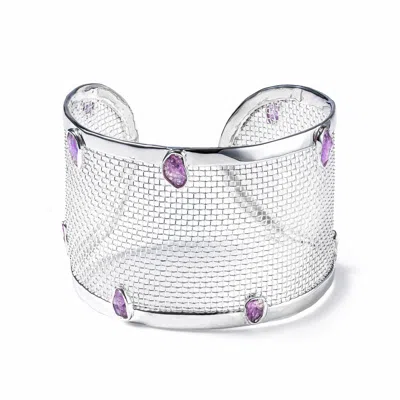 German Kabirski Women's Pink / Silver Lumen Sterling Silver & Titanium Mesh Bracelet With Raw Pink Sapphires In Multi