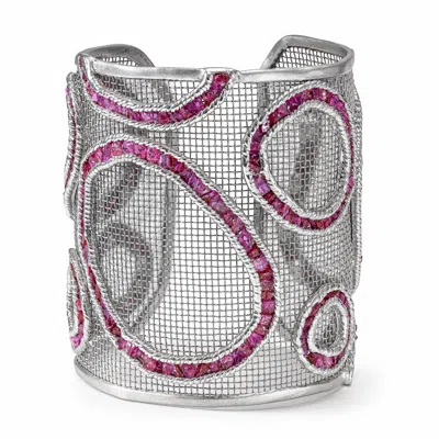 German Kabirski Women's Pink / Silver Signum Singular Edition Titanium Mesh And Silver Bangle With Rough Ruby