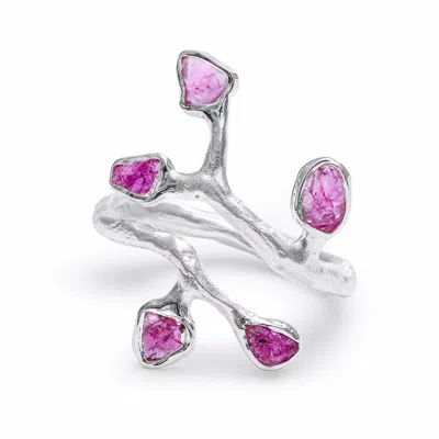 German Kabirski Women's Pink / Silver Tinta Nature Inspired Silver Ring With Raw Ruby In Multi