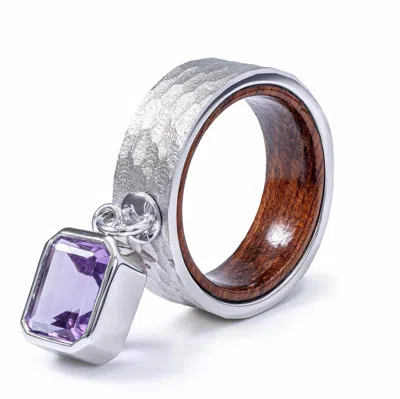German Kabirski Women's Purple Aurae Silver And Rosewood Textured Ring With Suspended Amethyst