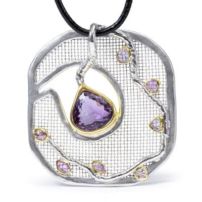 German Kabirski Women's Purple / Silver Ashna Singular Silver Pendant With Pink Sapphires And Amethyst In Multi