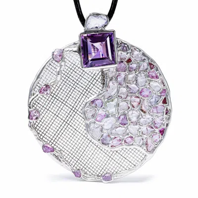German Kabirski Women's Purple / Silver Nuaz Singular Edition Silver And Titanium Mesh Pendant With Amethyst, Sapphi In Multi