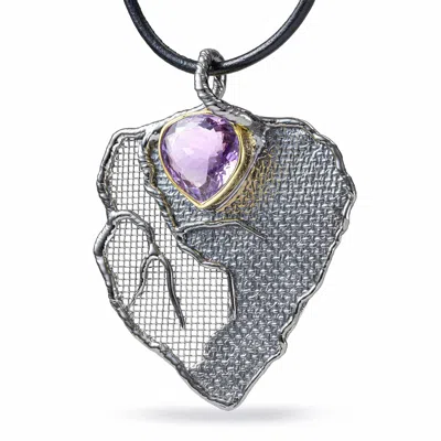 German Kabirski Women's Purple / Silver Pneuma Singular Edition Silver And Titanium Mesh Pendant With Pear Cut Ameth In Metallic