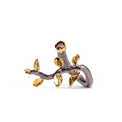German Kabirski Women's Red Haara Silver Open Band Ring With Garnet