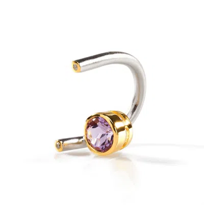 German Kabirski Women's Silver / Gold / Purple Gilda Open Band Silver Ring With Round Cut Amethyst