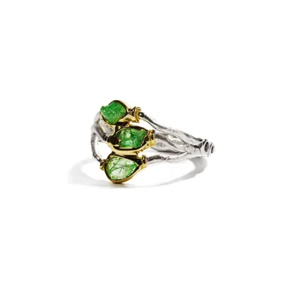 German Kabirski Women's Silver / Green / Black Vogg Tsavorite And Black Spinel Ring