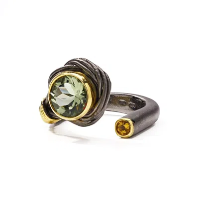 German Kabirski Women's Silver / Yellow / Green Cartalia Green Amethyst And Citrine Ring