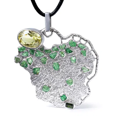 German Kabirski Women's Silver / Yellow / Green Maree Singular Edition Silver Pendant With Lemon Quartz, Chrome Diop In Multi
